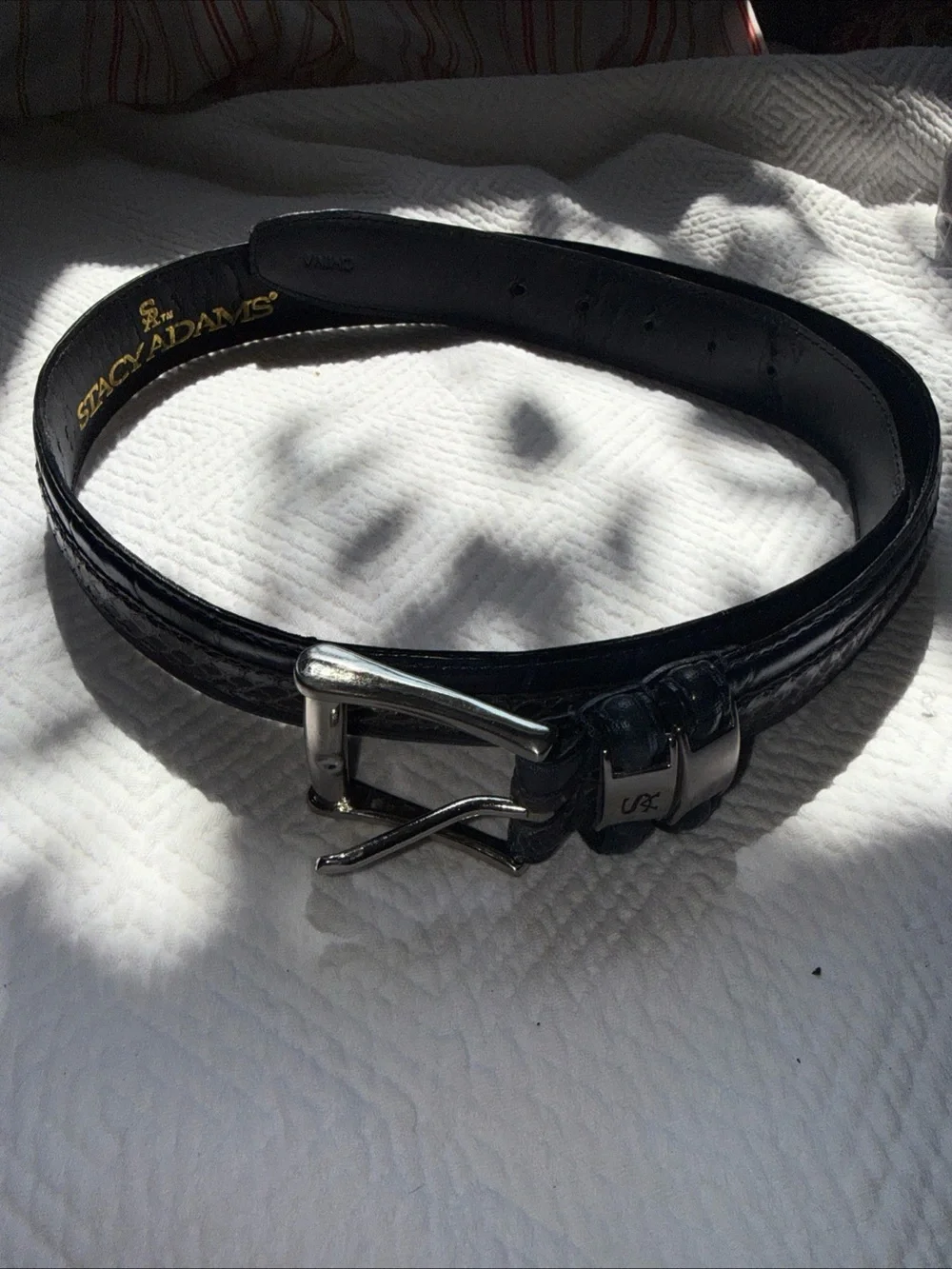 Stacy Adam’s Navy Blue Leather Exotic Textured Snakeskin Inlay Men's Belt